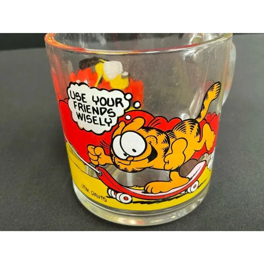 Vintage Garfield & Odie Set of 4 McDonalds 1978 Collectible Glass Mugs Cups Coll